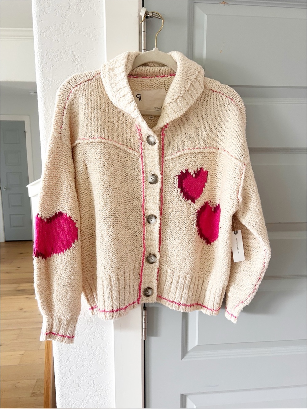 NWT Anthropologie Pilcro Candy Heart XO Collared Long-Sleeve Cardigan Sweater - Picture 4 of 7